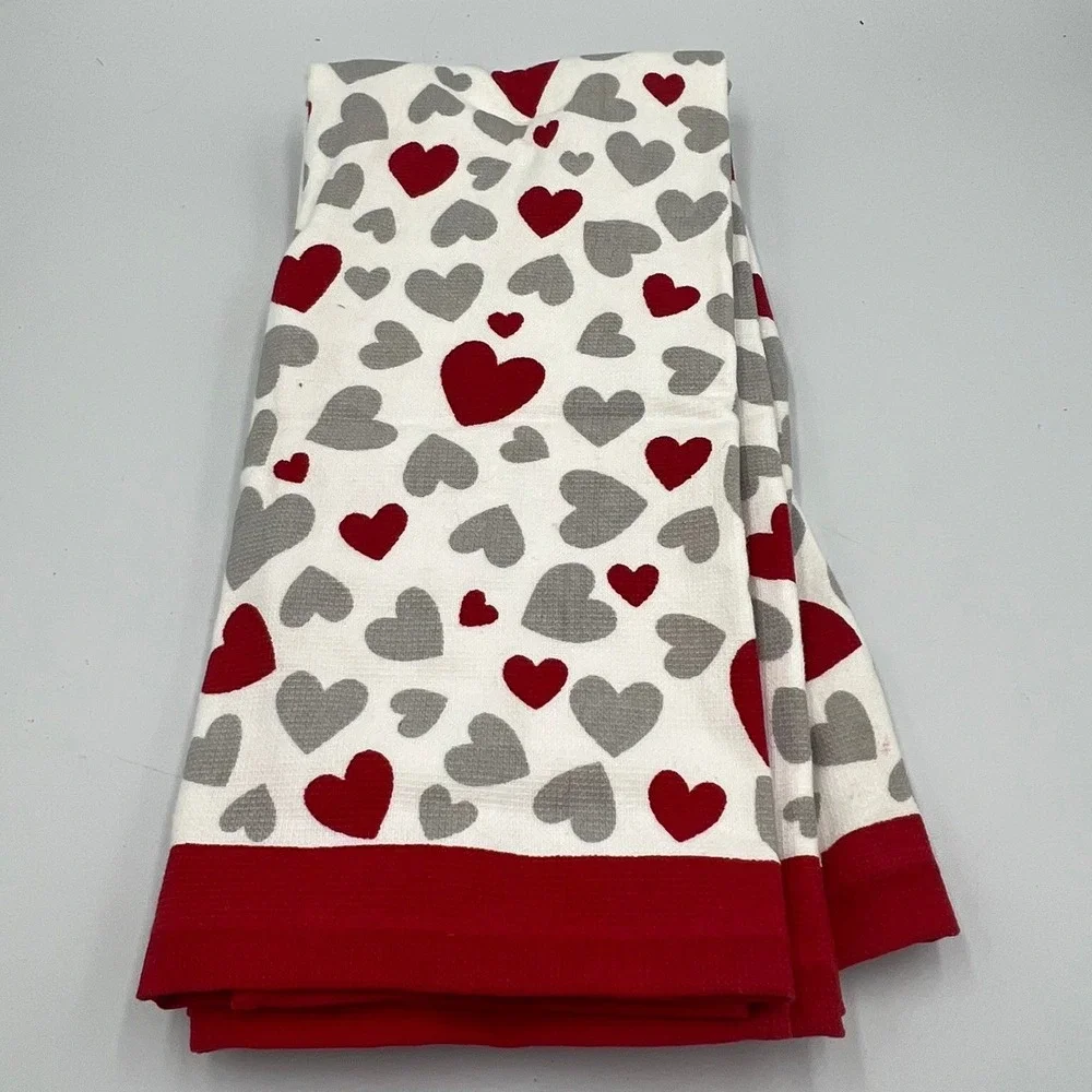 La Patisserie Kitchen Towel Set Unisex 18x28 White Good Heart Print Cotton